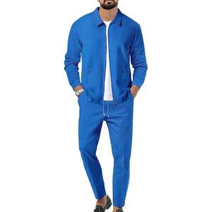 Ensemble de survêtement décontracté pour homme, veste polo zippée intégrale et pantalon à cordon de serrage, 2 pièces, coupe classique, avec poches - Product Image 1