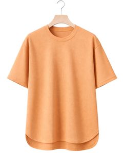 Camiseta Oversize Personalizada Color Durazno para Hombre, con Dobladillo Curvo, Hombro Caído, Cuello Redondo, de Algodón Liso, Estilo Urbano, para Verano - Product Image 1
