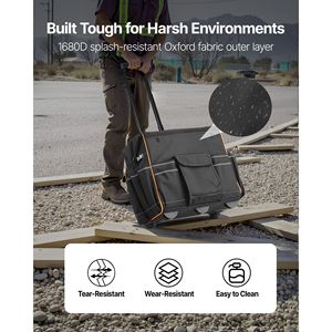 "25-Pocket Heavy Duty <b>Rolling</b> <b>Tool</b> <b>Bag</b> with 110 Lbs Load Capacity & Telescoping Handle-Zipper Closure" - Product Image 3