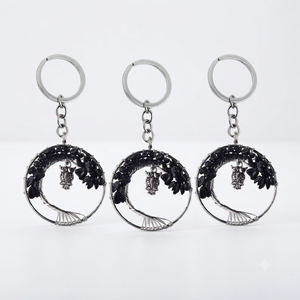 Porte-clés en cristal de haute qualité, agate noire, arbre de vie, porte-clés en pierre naturelle, hibou, cadeaux pour femmes - Product Image 2