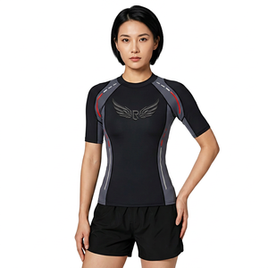 Men's <b>Black</b> Short Sleeve Rash Guard With <b>Wing</b> Logo Quick Dry Compression Shirt - Product Image 6