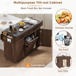 Carrello da Cucina con Ruote, Contenitore per Rifiuti, Ripiano Ribaltabile, Porta Spezie, Portasciugamani e Cassetto - Isole e Carrelli da Cucina - Product Image 6