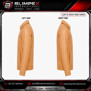 Chaqueta de cuero unisex OEM de alta calidad, personalizable en color, con cuello puntiagudo, cremallera bidireccional, estilo casual y moderno, con bolsillos con ribete, Blimpex. - Product Image 2