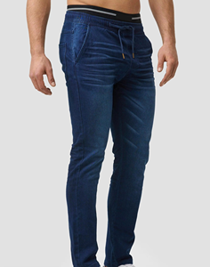 Jeans en denim stretch décontractés pour hommes, coupe droite, style streetwear, respirants, délavés, bleu et noir, collection printemps, vente en gros - Product Image 4