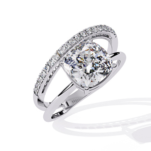 <b>Cushion</b> Cut Diamond Engagement Ring With Pavé Band White Gold Women's Classic Style GIA Certified - Product Image 2