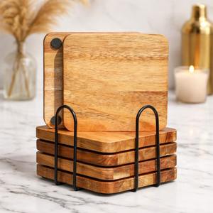 Posavasos de Fieltro Color Madera de Acacia, Antideslizantes, para Protección de Mesa, Mesa de Centro, Bar, Cerveza, en Oferta - Product Image 4