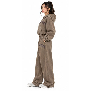 Survêtement marron à capuche pour femme, coupe ample, style décontracté, avec fermeture éclair intégrale, poches latérales et imprimé lettres - Product Image 4