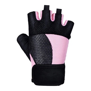 Gants de cyclisme mi-doigts en polyester noir et rose, respirants en maille, unisexes, pour l'été, à enfiler - Product Image 3