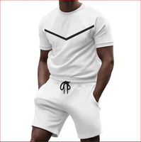 Ensemble décontracté homme 2 pièces tricoté avec logo personnalisé : T-shirt à manches courtes et short en mélange polyester/coton respirant