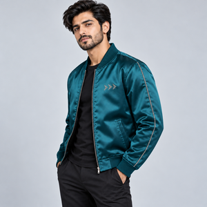 Chaqueta de Satén con Pedrería para Hombre, Diseño de Lujo, Decoración Brillante con Cristales, Chaqueta Bomber Elegante, Moda Hip Hop, Ropa Urbana de Lujo - Product Image 4