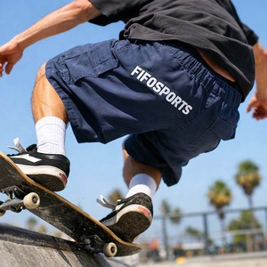 Pantalones Cortos Cargo para Hombre con Logotipo Personalizado, Azules, Multibolsillos, Casuales, con Cordón, para Verano, al por Mayor - Product Image 6