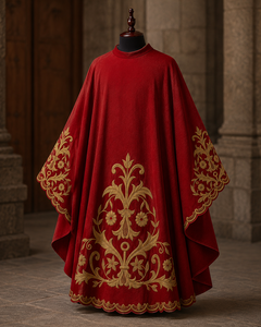 Casulla Bordada Católica, Casulla Bordada Personalizada para Iglesia, Casulla Tradicional Católica Roja - Product Image 1