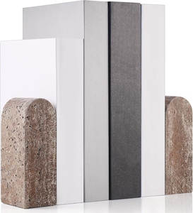 Trending Best Selling Scalloped edge Decorative Travertine Wave Bookends Natural Set of 2 wavy bookends luxury desk organizer - Product Image 3