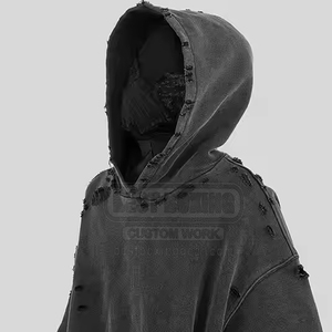 เสื้อฮู้ดดี้ผ้าคอตตอนผสม ขายดี MOQ ต่ำ ดีไซน์ขาดๆ แบบพรีเมียม คุณภาพเยี่ยม ลุคเท่ๆ สไตล์สตรีทแวร์ - Product Image 5