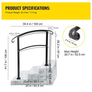 Kit di Installazione Corrimano a 3 Gradini, Finitura Opaca in Ferro Battuto per Scale Esterne, Adatto per 1-3 Gradini - Product Image 3
