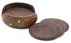 Handcrafted Solid Wood Cup Holder Coaster <b>Set</b> <b>Rustic</b> Beverage Rest Pads for <b>Dining</b> and Office <b>Tables</b> - Product Image 2