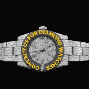 Handcrafted Two Tone Stainless Steel Custom Round Dial With Auto Date Features Full Iced Brilliant Cut Moissanite Diamond Watch - Product Image 2