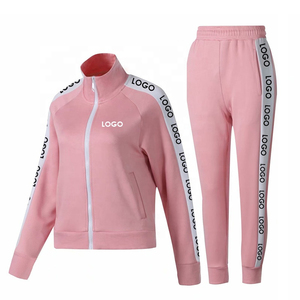 Women Pink Tracksuit Full Sleeve Half-Zip Sporty Jogger <b>Set</b> Breathable Polyester Cotton Solid Color Pants With Side - Product Image 3