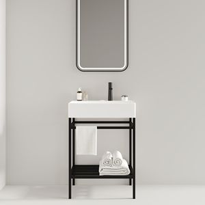 24 \ "bianco lucido bagno Set Freestanding Console lavello rettangolare in ceramica rubinetto aperto gambe in metallo - Product Image 1