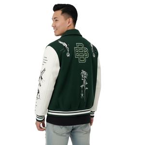 Veste de sport verte pour homme avec logo brodé et motif rose, col rabattu, coupe classique, style preppy unisexe, vêtement d'automne - Product Image 4