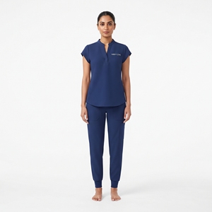 Hawk Eye Women's Navy <b>Scrub</b> Set V-Neck Top <b>Jogger</b> Pants Hospital Uniforms Custom Logo Medical Workwear - Product Image 5