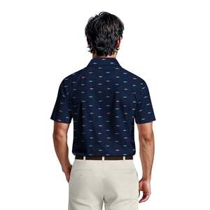Chemise de golf pour homme en polyester/coton, bleu marine, à manches courtes, imprimée, décontractée, respirante, coupe classique, tricotée, 180g, à motifs - Product Image 4