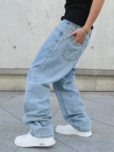 Spring Autumn <b>Men</b> <b>Baggy</b> Jeans Oversize Straight Loose Casual Denim <b>Trousers</b> Solid Color Loose Fit Mid Waist Casual Cotton Woven - Product Image 2