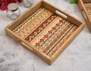 Bandejas para servir anidadas de madera con varilla de diseño Vintage moderno, asas de alta calidad, estilo Ins, comida, bebidas, desayuno, platos de café - Product Image 1