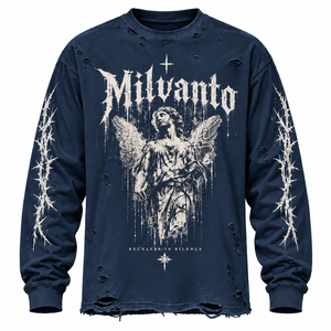 <b>Navy</b> 100% Cotton Custom Heavyweight Distressed 250 GSM <b>Long</b> <b>Sleeve</b> <b>T</b>-<b>Shirt</b> for Streetwear Brands Premium Quality <b>T</b>-<b>shirt</b> - Product Image 1