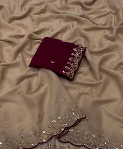 Nuevas llegadas: Saree de seda georgette multicolor con estampado en relieve y blusa a juego, de secado rápido, casual, para todas las estaciones. - Product Image 6