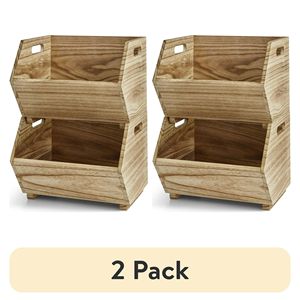 Natürliche Holz-Stapelboxen 2er-Pack Offene Dekorative Aufbewahrungsboxen 11x16,5x10 Zoll - Product Image 1