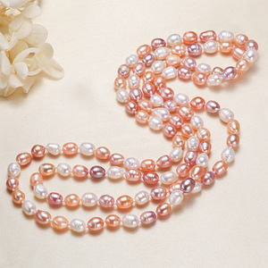 สร้อยคอไข่มุกน้ำจืดรูปทรงข้าวสารแบบสองชั้น พร้อมจี้โซ่ยาวสำหรับเด็กผู้หญิง ขายส่ง - Product Image 2