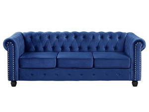 Set <span class=keywords><strong>Divano</strong></span> Chesterfield in Velluto Blu 3+2+1 Posti, <span class=keywords><strong>Divano</strong></span> Imbottito Trapuntato con Braccioli Arrotolati per Hotel, Lobby, Lounge e Bar - Product Image 2