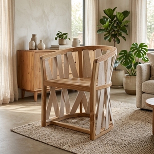 Chaise de salle à manger d'extérieur moderne en teck massif avec tressage en corde sans coussins pour salon par KAG Furniture - Product Image 3