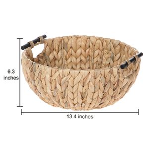 Panier de rangement en jacinthe d'eau tressé à la main avec poignées en bois XL, bol décoratif traditionnel - Product Image 3