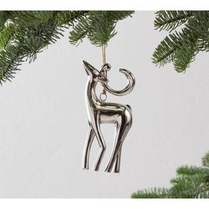 Adorno colgante moderno de metal con forma de ciervo para árbol de Navidad, acabado plateado, elegante adorno de reno, precio económico. - Product Image 1