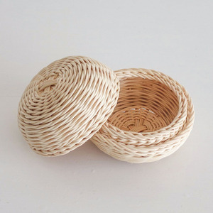 Mini rattan storage container trinket jewelry display <b>box</b> <b>round</b> shape lidded boxes low cost - Product Image 2