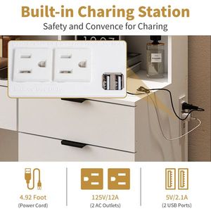 Large LED Lighted Mirror Vanity Table Set with Charging Station Makeup Desk with Glass Doors and Drawers for <b>Dressing</b> - Product Image 2