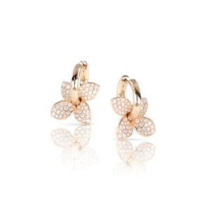 Boucles d'oreilles créoles en or rose avec fleurs en diamants micro-pavés, taille brillant rond, pour femme, luxe, usage quotidien - Product Image 1