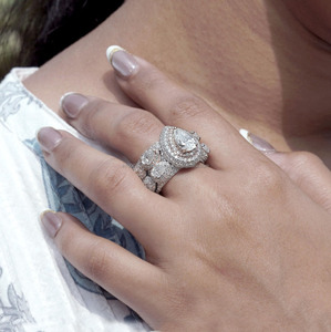 Pear Cut Moissanite Diamond Hip Hop Two Tone Iced Cluster <b>Statement</b> <b>Ring</b> 925 Sterling <b>Silver</b> Rhodium Plated Luxury Bling Jewelry - Product Image 4