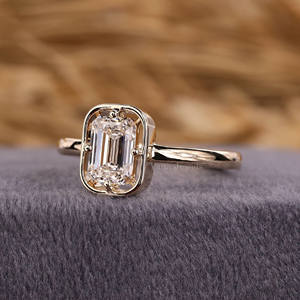 Antique Emerald Cut IGI Certified Lab Grown Diamond Engagement Ring 10k <b>Solid</b> Gold Wedding & Anniversary Ring Unique Design - Product Image 3