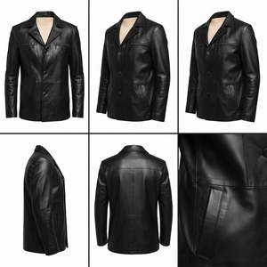 Men's <b>Leather</b> <b>Jacket</b> <b>Blazer</b> Style Button Front Coat Wholesale Clothing Supplier - Product Image 4