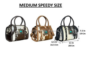 Sac fourre-tout en cuir véritable de vache avec poils, modèle Speedy moyen, style western, sac à main en cuir véritable pour femme, sac de voyage - Product Image 2