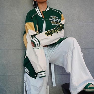 Wholesale Custom Hot Fit Women's Varsity Baseball <b>Jackets</b> High Quality Top with <b>Long</b> Winter Sleeves Blank <b>Leather</b> Sleeves - Product Image 4