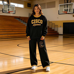Blank Heavyweight Cotton Fleece Tracksuit Set <b>White</b> Cuff Trim Oversized Crewneck and Sweatpants Two Piece Set - Product Image 4