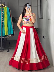 Indian Traditional Embossed Gota Patti Pure Rayon Cotton Slim Fit Floor-Length Navratri Lehenga Choli <b>Set</b> for Women - Product Image 5