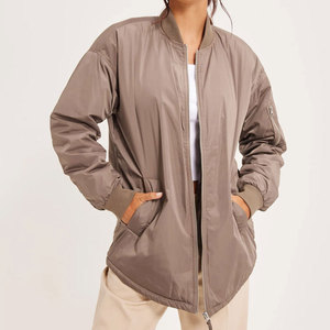 OEM ODM Women Lightweight Satin Jacket Zipper Closure Stand Collar Long Length Casual Style Windproof Nylon Satin Varsity Jacket - Product Image 1
