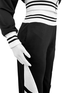 Women Black Striped Tracksuit Set Full Sleeve Turn-<b>down</b> Collar Elastic Waist Autumn Wear Breathable Elegant Style - Product Image 4