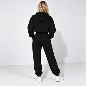 <b>Women</b> 2 Piece Set <b>Black</b> Hooded Sweatshirt Sweatpants Letter Print Casual Loose Fit <b>Fleece</b> All Seasons - Product Image 2