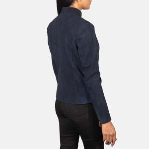 Blouson de motard en cuir de vachette vert Flashback, en daim, coupe-vent, en cuir véritable, avec fermeture éclair tricotée, col ouvert, couleur unie - Product Image 3
